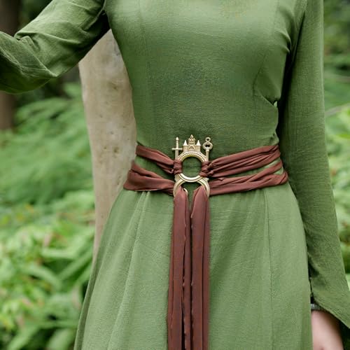 SV SENVAN Antique Gold Medieval Belt for Women, Castle Buckle Adjustable Brown Wrap Corset Belt for Viking Cosplay, Renaissance Fair & Boho Outfits4