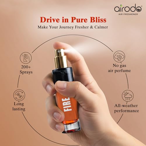 Image of Airodo Fire Air Freshener Spray With Hanging Card | 200 + Sprays, Long Lasting | Luxury Air Freshener For Air Interior| Air perfume (30 ml,Pack of 1)