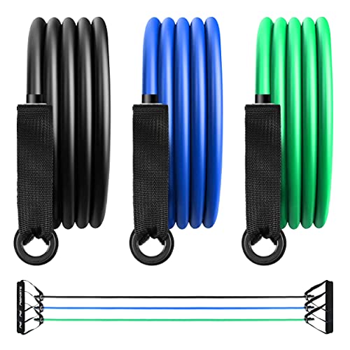 Tube Expander Premium Juego de 3 | Banda de Resistencia con Asas de Espuma en 3 Diferentes fortalezas, incluida la aplicación de Entrenamiento | para Yoga, Pilates, Banda