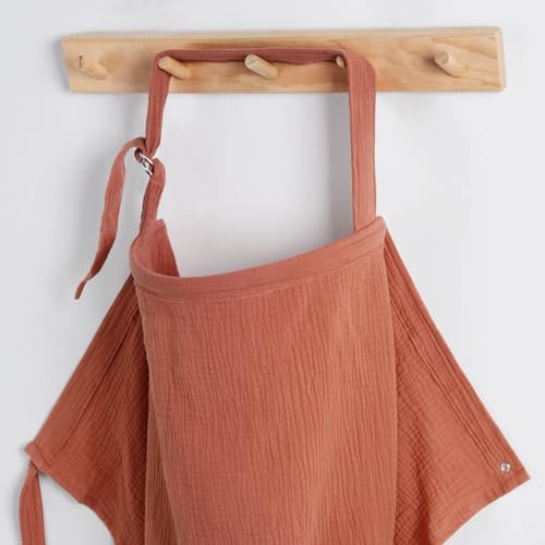 Image of Blissful Diary Muslin Nursing Cover for Breastfeeding, Breathable Breastfeeding Cover up with Arch Neckline for Women, Nursing Apron (Brick Red)
