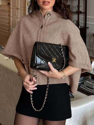 Saodimallsu Womens Cropped Cape Cardigan Button Up Crew Neck Jacket Shawl Fall Trendy Knit Sweater4