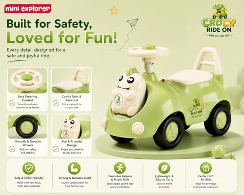 Image of MiniExplorer Crocsy Wiggle Car for Kids Age 1-5 Years, Twisting Swing Magic Car with Silent Wheels, Anti-Rollover Ride On Toy for Boys & Girls, Shockproof Yoyo Car - Green