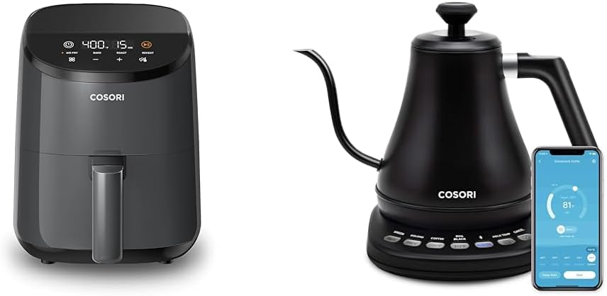 Cosori Mini Air Fryer 2.1 Qt, 4-in-1 Small Airfryer, Bake, Roast, Reheat & Electric Gooseneck Kettle Smart Bluetooth with Variable Temperature Control
