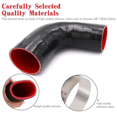 Image of 90 Degree Elbow Reducer Coupler Silicone Hose 4-Ply 3inch to 3.5-inch for Turbo /Intercooler /Intake Piping,Length 120mm Thickness 5mm with T-Bolt Clamp