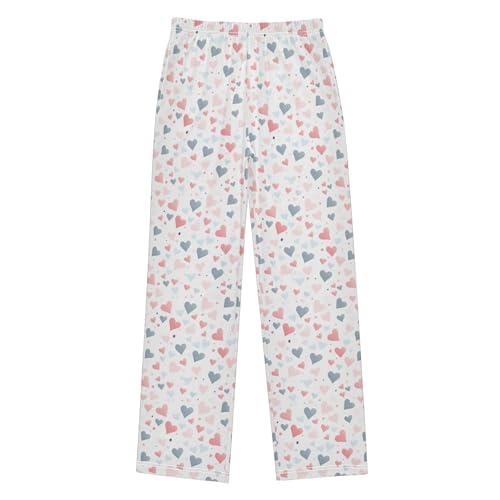 Love Heart Long Pajama Pants Elastic Waist PJ Bottoms with Pockets S A1131252