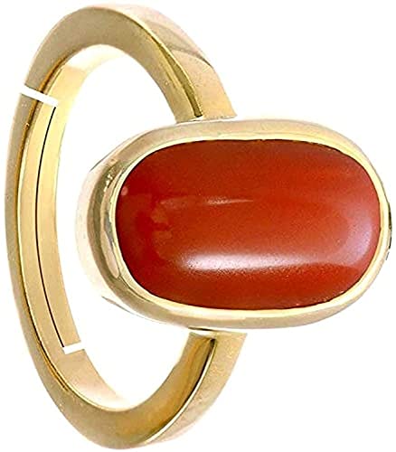 Aditya Jewels Red Color Ring Certified Natural 7.25 Ratti Red Coral Ring Astrological Purpose Ring Moonga Stone Ring Adjustable Panchdhatu Gemstone Ring For Christmas Gift Men's & Women's #TOP1
