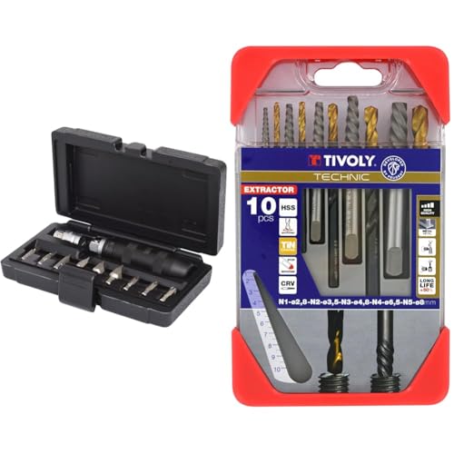KS TOOLS 515.1003 Coffret de tournevis à frapper avec embouts, 11 pièces & TIVOLY - Coffret Forets Extracteurs de Vis Cassée + Forets HSS Revêtement TiN - Lot de 5...