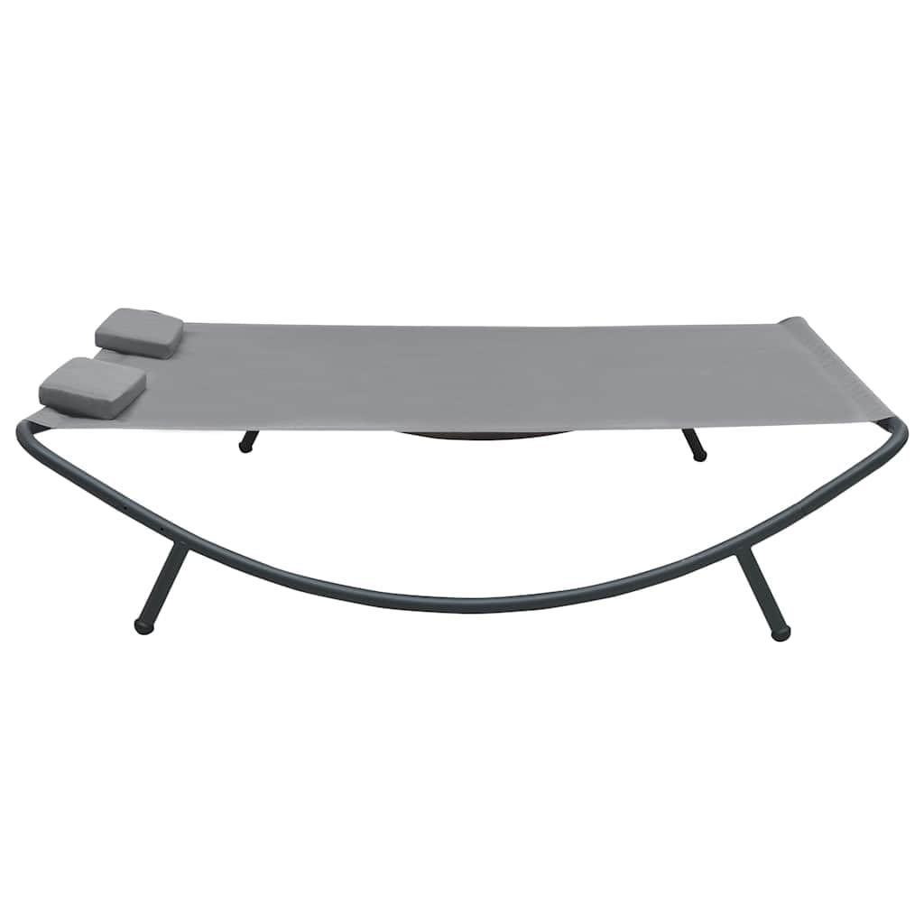 Lettino prendisole in tessuto antracite con struttura in acciaio verniciato a polvere, 200 x 173 x 45 cm, con 2 federe lavabili, regolabile, per giardino, terrazza, balcone