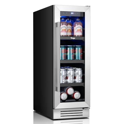 Image of Yeego Beverage-Refrigerator, 12 Inch Beer Cooler Built-in or Freestanding,60 Cans Beverage Cooler with Glass Door, Mini-Fridge for Bottles and Cans Beer/Soda/Water/Wine