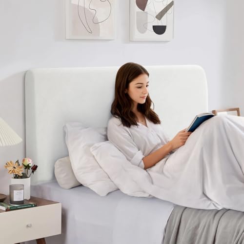 TAOCOCO Bett Kopfteil Bezug, Kopfteilbezug für Doppelbett, elastischer Kopfteilbezug, weicher Samtstoff, waschbar, All-in-One-Design, Weiß… – Ansicht 2
