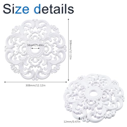 Image of INCREWAY 1Pc 3D Modeling Ceiling Medallion Lighting Medallion Cover Plate for Light Fixtures Ceiling Light Trim, 12.12 Inch OD x 1.49 Inch ID(White)