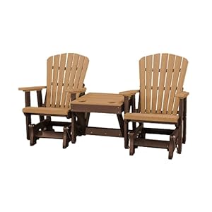 Slat Fan Back Double Poly Adirondack Glider Outdoor Patio Chairs with Center Table (Tudor Brown & Cedar) Slat Fan Back Double Poly Adirondack Glider Outdoor Patio Chairs with Center Table Tudor Brown Cedar