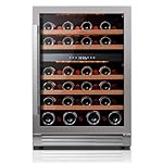 Ca'Lefort Wine Fridge & Cooler - 24 Inch 46 Bottle Wine Cooler Refrigerator, 40-65°F Dual Zone Wine Refrigerator Glass Door, 3 LED Built-in or Freestanding Fridge for Home/Bar/Kitchen (5.65 cu.ft)