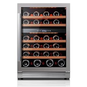 Ca’Lefort Wine Fridge & Cooler – 24 Inch 46 Bottle Wine Cooler Refrigerator, 40-65°F Dual Zone Wine Refrigerator Glass Door, 3 LED Built-in or Freestanding Fridge for Home/Bar/Kitchen (5.65 cu.ft)