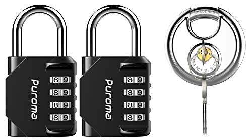 Puroma 2 Pack Combination Lock 4 Digit Outdoor Waterproof Padlock & Keyed Padlock, Stainless Steel Discus Lock with 3/8-Inch Shackle for Sheds, Storage Unit, Garages and Fence