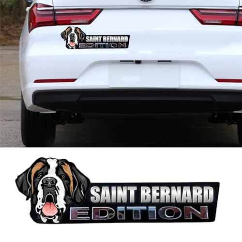 Image of Cute Dog Car Badge Laser Cutting Car Emblem,Funy 3D Acrylic Dogs Badge Rated Car Emblem Automotive Badge Decals and Stickers for Car, Truck, Rv, Boat Exterior Decoration (Saint Bernard)