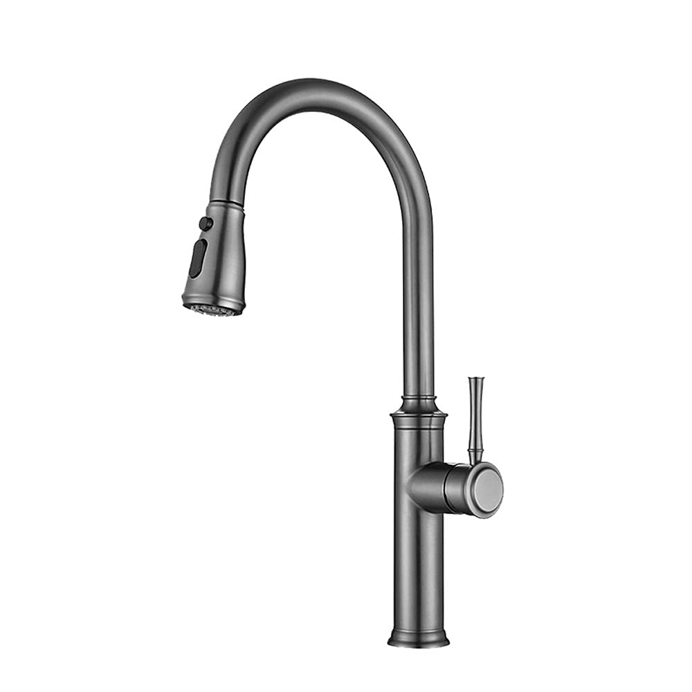 MXXQRHF Modern Stainless Steel Kitchen Faucet with PullDown Sprayer 304 Grade Dual Function (Stream & Spray) Hot & Cold Mixer Stylish Tap for Contemporary Kitchens (Gris)