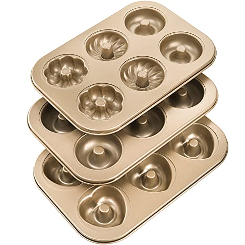 Dicunoy 3 Pack Donut Baking Pans, 6 Cavity Mini Doughnut Baking Molds, Individual Carbon Steel Bakeware Baked Treats For Bagel, Cake Baking #TOP2