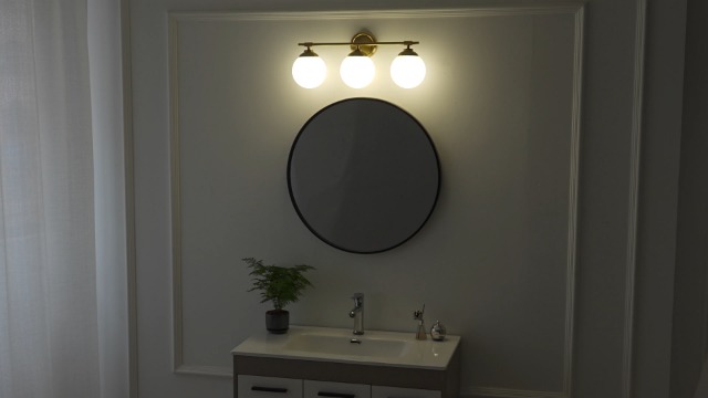 Image of Rayogale Bathroom Light Fixtures, 2-Light Gold Vanity Lights Over Mirror with White Glass Shade, 15 Inch Bathroom Wall Sconces for Bedroom Living Room (Bulbs Not Included)