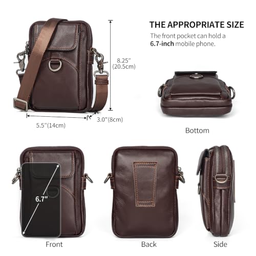 Image of Augus Genuine Leather Small Crossbody Messenger Phone Bag for men's