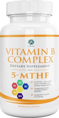 Vitamin B Complex | 5-MTHF Folate – Beneficial for Stress, Heart, Nervous System Non-GMO Gluten-Free Dietary Supplement 60 Capsules Vitamin B Complex | 5-MTHF Folate – Beneficial for Stress, Heart, Nervous System Non-GMO Gluten-Free Dietary Supplement 60 Capsules