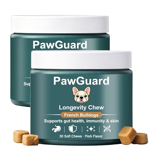 PawGuard French Bulldog Longevity Chews Breed-Specific Formula Supplement for Bulldogs Probiotics Chews Supports Gut Health Immunity & Skin Pork Flavor 30 Count (2 PCS)