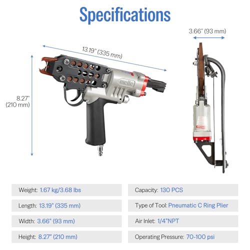 meite SC7C-I2 Pneumatic Hog Ring Gun, 15 Gauge 3/4" Crown Hog Ring Pliers, 5.5-6.0 mm Closure, Upgrade Trigger Air C Ring Stapler for Mattress, Seat Assembly, Wire Cages, and Fencing by meite - Image 2