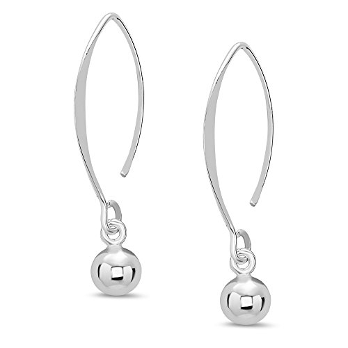 Sterling Silver Ear Wire Threader Ball Drop Earrings 6,8,10,12,14mm - Threader Ball Dangling Earrings (6mm)