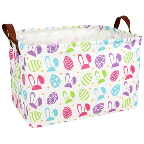 BOAMAU Large Rectangular Cute Kid Easter Basket Empty Bunny Eggs Easter Basket Gift Spring Room Storage Organizer Décor (Long Eared Rabbit Easter Egg)