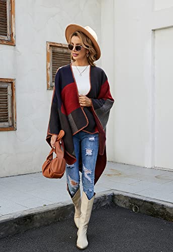Image of LittleMax Women's Shawl Wraps, Fall Clothes Open Front Boho Cardigan Plaid Knitted Sweater