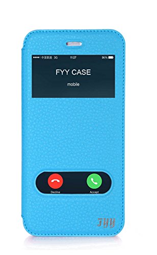 iPhone 6 Plus case, FYY Magnetic Cover Stand Case with Window View Function for Apple iPhone 6 Plus (5.5-inch screen) Cyan