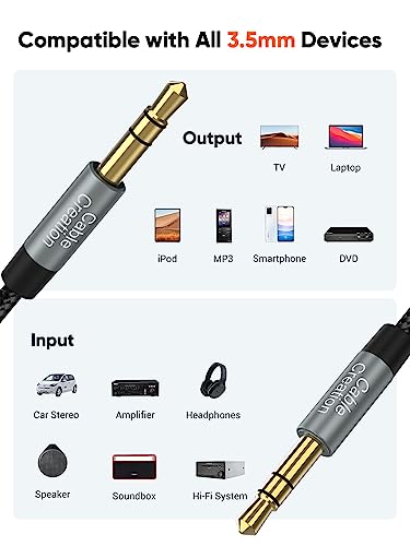 Image of CableCreation 3.5mm Aux Cable, 3.5mm Male to Male Stereo Audio Cable, Slim and Soft Cable with Gold Plated Connector, for Smartphones, Tablets and MP3 Player and More (3FT, Grey, 1)