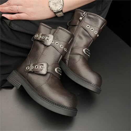 Girls Gothic Leather Buckle Ankle Boots Lug Sole Punk Short Shoes Chunky Block Heels Waterproof Horse Riding Boots3