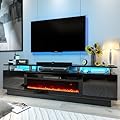 Breezestival Fireplace TV Stand with Two Hinged Doors for TVs UP to 80”, Modern Electric Fireplace Entertainment Center with LED Lights & Storage Cabinets, TV Stand for Living Room, 70” Black