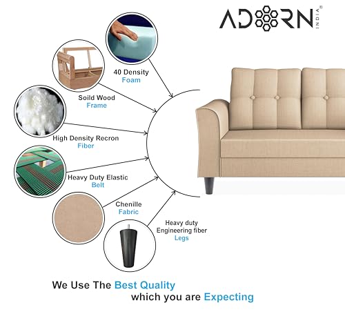 Image of Adorn India Maddox Tufted L Shape 5 Seater Sofa Chenille Sofa Set RHS (Beige) (3 Year Warranty)