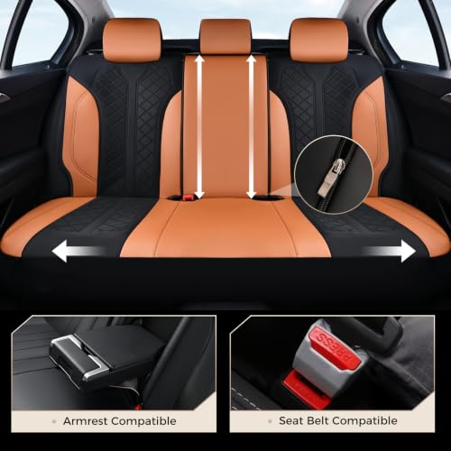 Image of Coverado Car Seat Covers Full Set, Waterproof Seat Covers, 5-Piece Brown Automotive Seat Covers, PU Leather & Breathable Mesh Seat Protectors, Universal Fit for SUVs, Trucks, Sedans