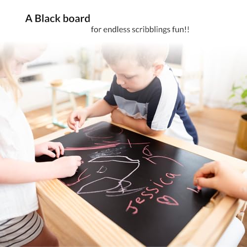 Image of Ariro Montessori Sensory Play Table for Toddlers with 2 Stainless Steel Bins - Flisat Wooden Messy Activity Table with Blackboard Lid for Water, Sand & Art Play - Ideal for Home, Children (Blue)