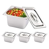 GOEDCH Recipientes de acero inoxidable con tapa: 3 recipientes robustos para gastronomía, acero inoxidable, prácticos recipientes para guardar el calor, bandejas de acero inoxidable para gastronomía