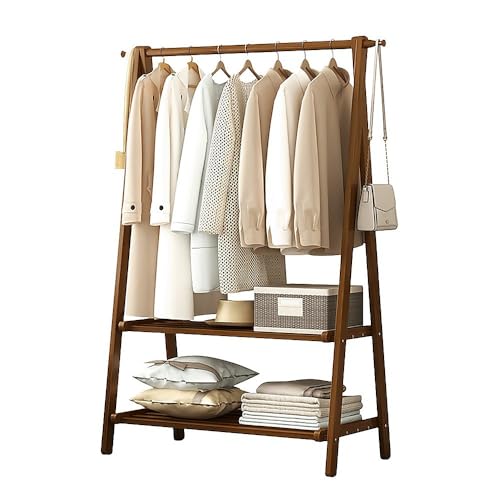 Portable Clothes Rack Coat Garment Stand Bamboo Rail Hanger Airer Closet