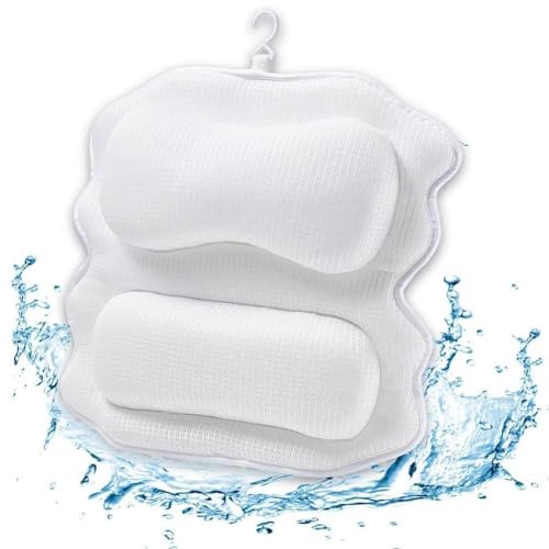 Bath Tub Pillow Luxury Bath Pillow for Bathtub Neck and Back Support, Bathtub Pillow with Soft 4D Mesh Fabric and Non-Slip Suction Cups, Relaxing Bath Gifts, Fits All Bathtub, Double Cushion