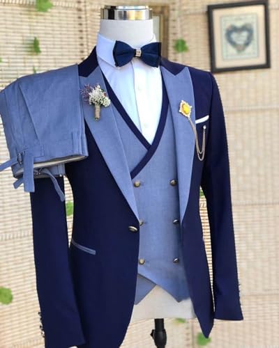 Men's Tuxedo Suit 3 Pieces Formal One Button Jacket Double Breasted Vest for Wedding Prom3