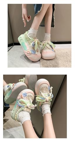 Kawaii Women's Y2K Platform Chunky Sneakers - Cute Linen Thick Roundhead Rave Travel Shoes3