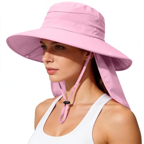 Image of Sun Hats for Men Women, UPF50+ Protection Safari Hat,Wide Brim Fishing Hat with Neck Flap,Bucket Hats for Beach Hiking