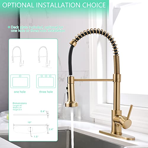 Aimadi Gold Kitchen Faucet With Pull Down Sprayer,Commercial Single Handle Brushed Gold Kitchen Sink Faucet With Deck Plate #TOP2