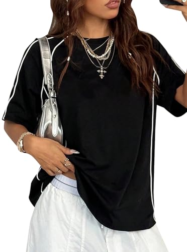 Remidoo Womens Summer Casual Loose Fit Tshirt 3D Line Crewneck Short Sleeve T Shirt Tee Top