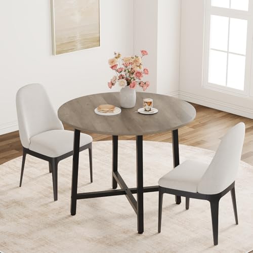 Image of IDEALHOUSE 31.5 Inch Round Dining Table for 2-4, Small Kitchen Dining Room Table for Space Saving, Wood Circle Kitchen Table with Sturdy Metal Frame (No Chairs)