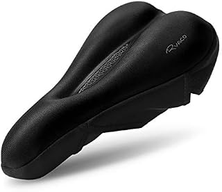 RYACO Gel Bike Seat Cushion Cover Breathable Comfortable Bicycle Saddle Cover with Water Dust Resistant Cover Fits Spin, Stationary Exercise Bike, Outdoor or Indoor Cycling - Black