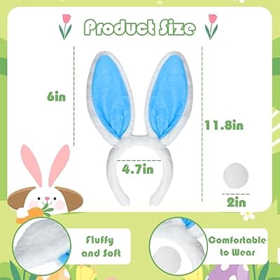 KHC-KHF Easter-Headband Bunny-Headbands Halloween Plush Rabbit Ear Costume Bunny Headband Tail Accessories Party Makeup Birthday Favors s Adult Headwear