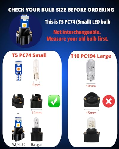 image for WLJH 74 Led Bulb Dash Lights Extremely Bright T5 2721 18 37 286 Wedge 