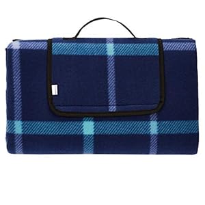Amazon Basics Picnic Travel Blanket with waterproof backing, 200 x 200 cm (Rectangular), Blue/White, Kitchen